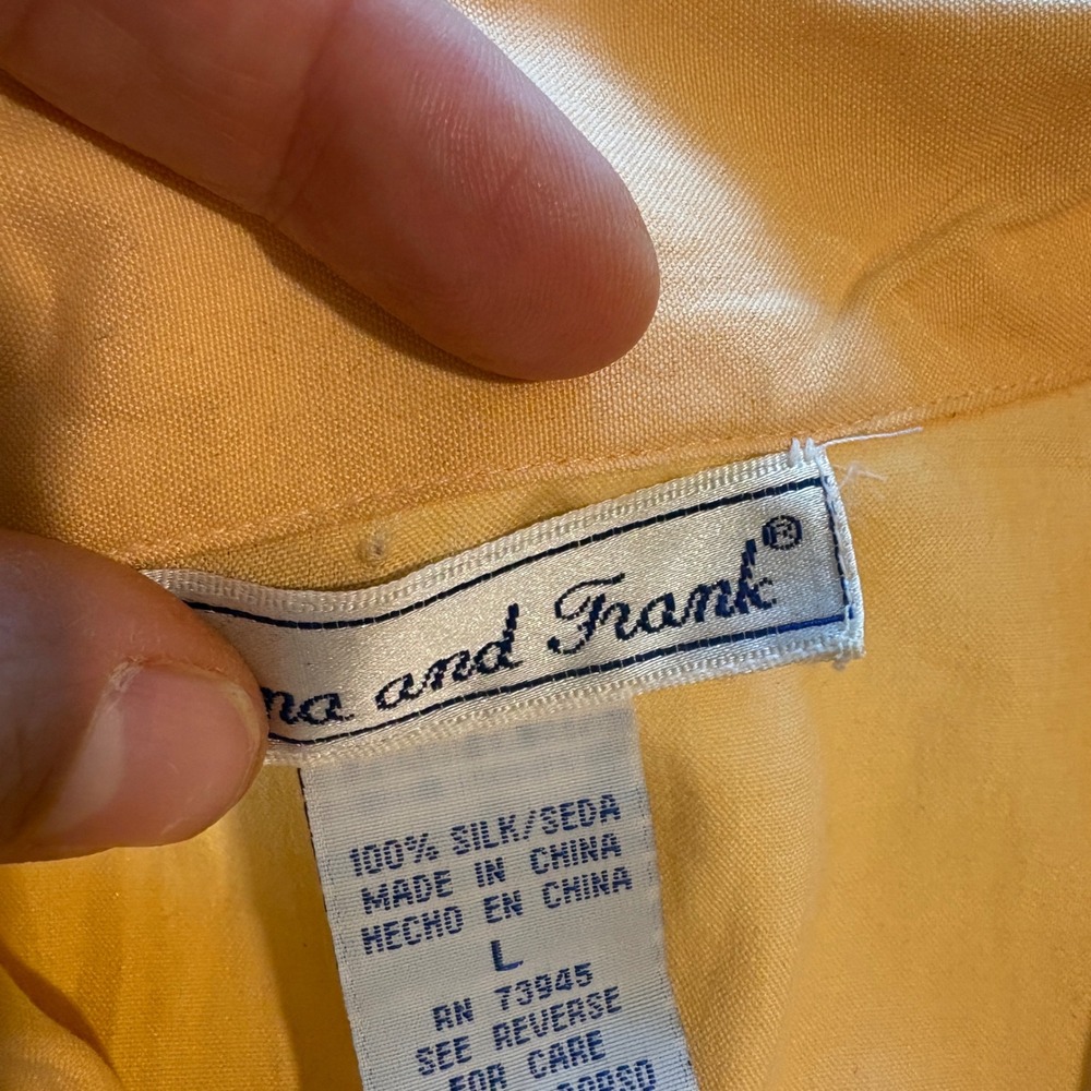 Anna & Frank Vintage 100% Silk Short Sleeve Button Up Shirt Orange Sz L Tie Back - Picture 8 of 9